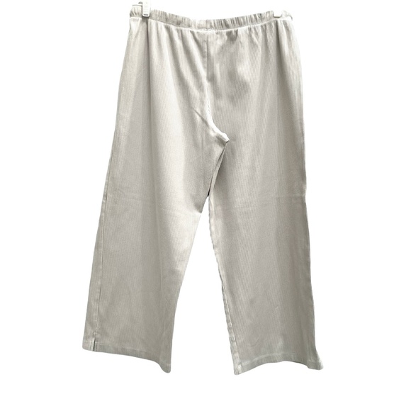 HEAD BEIGE RIBBED DRAWSTRING WIDE LEG CROPPED CAPRI PANTS - Picture 4 of 10